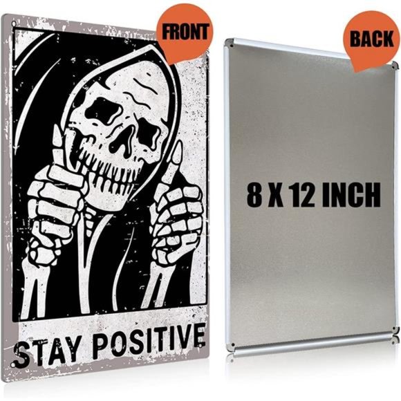 Vintage Stay Positive Skull Sign Metal Tin Sign Wall Décor Funny - Retro Sign - Picture 4 of 7